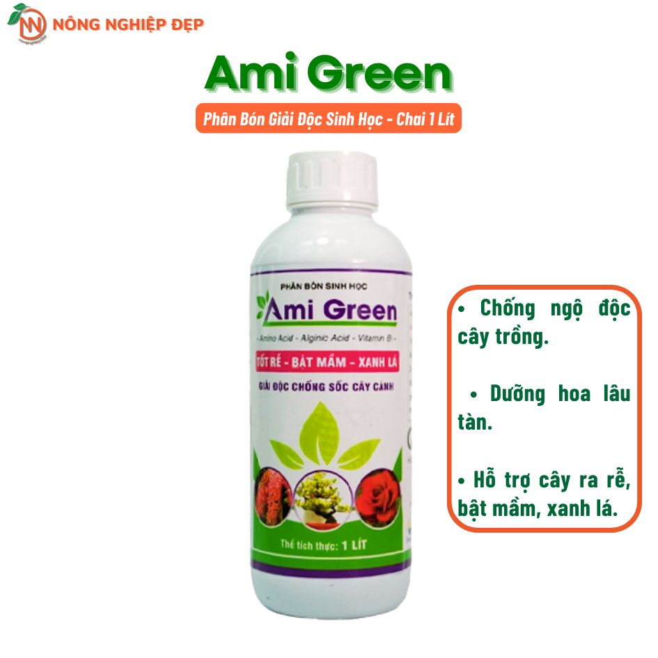 Phân Bón Ami Green Chai 1 Lít - Phân Bón Sinh Học - Tốt rễ, bật mầm, xanh lá