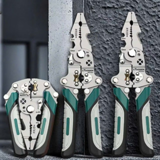 Kìm tuốt dây điện gấp gọn cán xanh 12-1 đa năng..