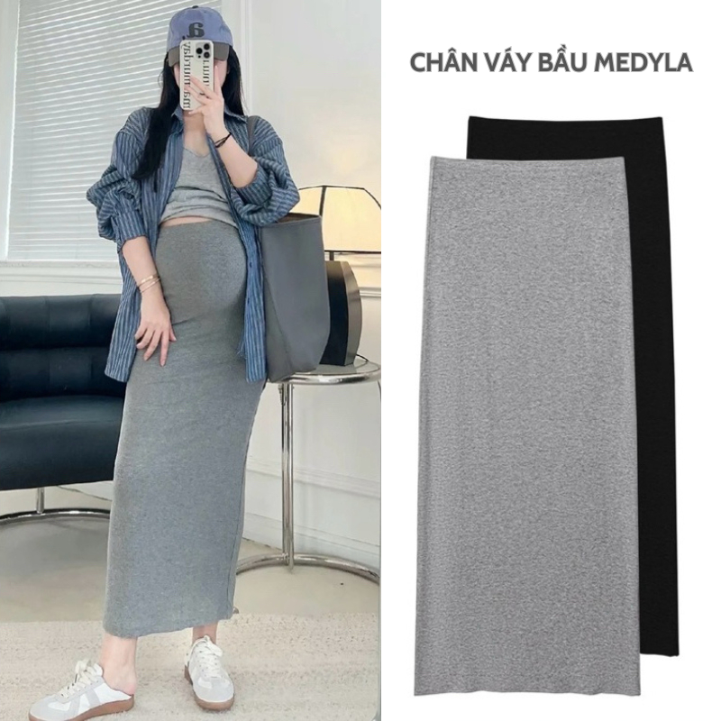 Chân Váy Bầu Body Medyla Mẫu Mới 2025 Chất Thun Tăm Mềm, Dáng Dài Co Giãn MED96V