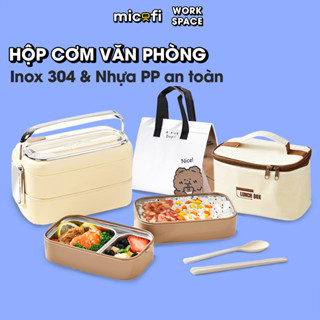 Hộp Cơm Giữ Nhiệt Micofi, Hộp Đựng Cơm Văn Phòng, Cặp Lồng Cà Men Túi Đồ Đựng Inox 304 3 Ngăn 2 Tầng Đi Làm Muỗng Đũa