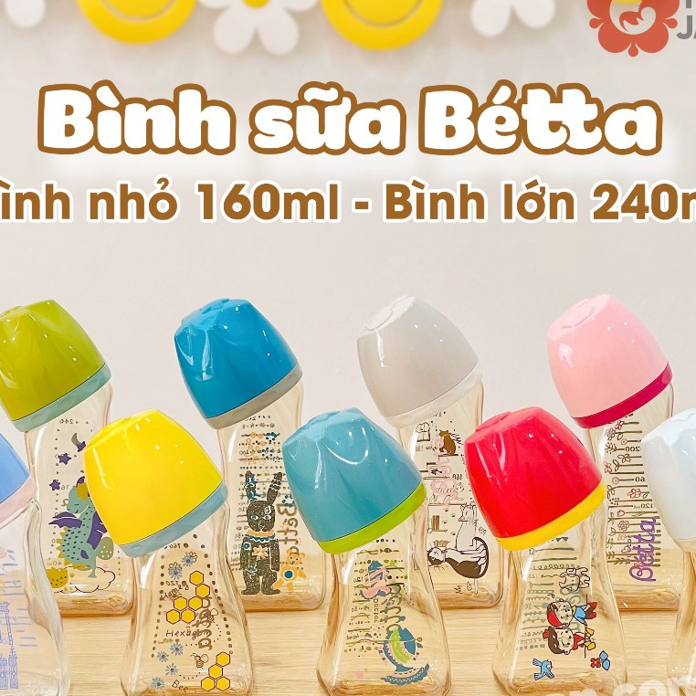 Bình sữa cổ rộng Betta nhựa cho bé từ sơ sinh size 160ml, 240ml - Hàng Nhật
