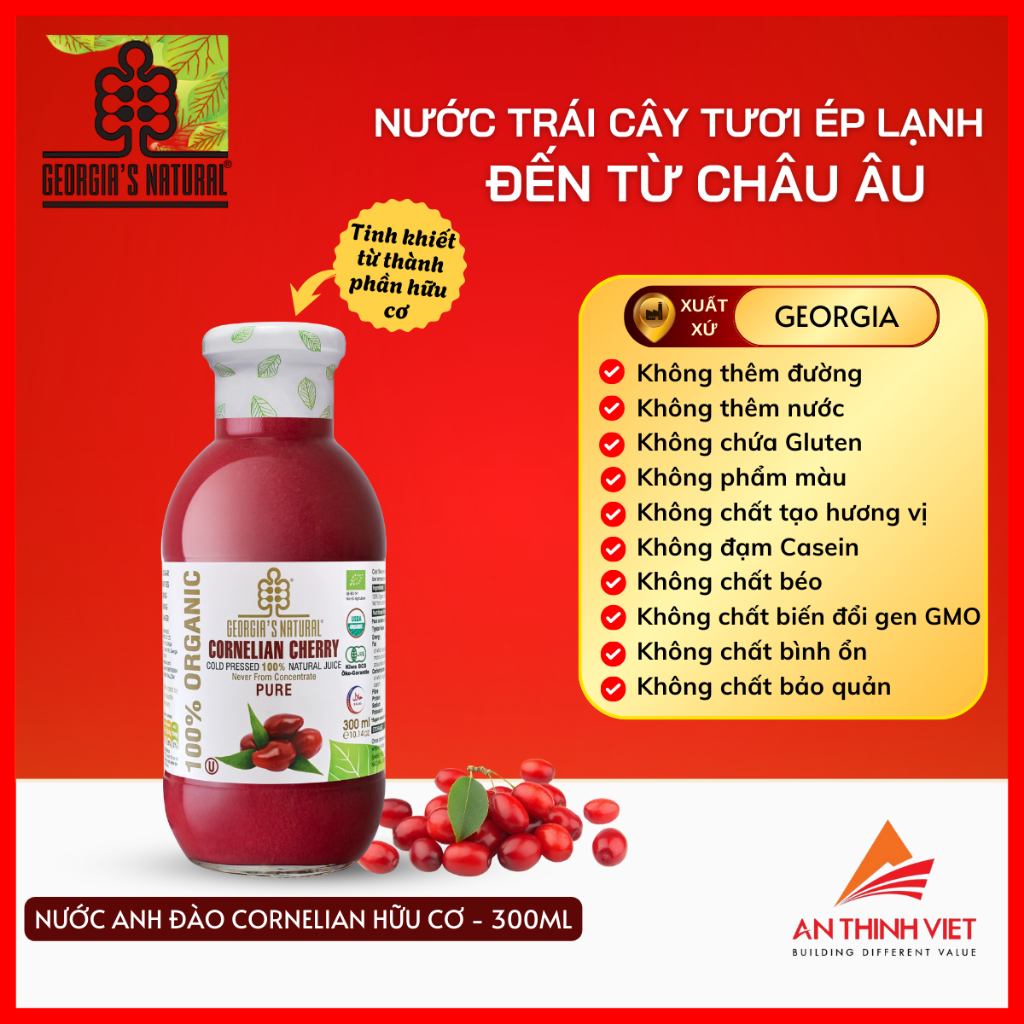 Nước Ép 100% Hữu Cơ Anh Đào Cornelian Tăng Cường Vitamin C - Georgia's Natural - 300ml