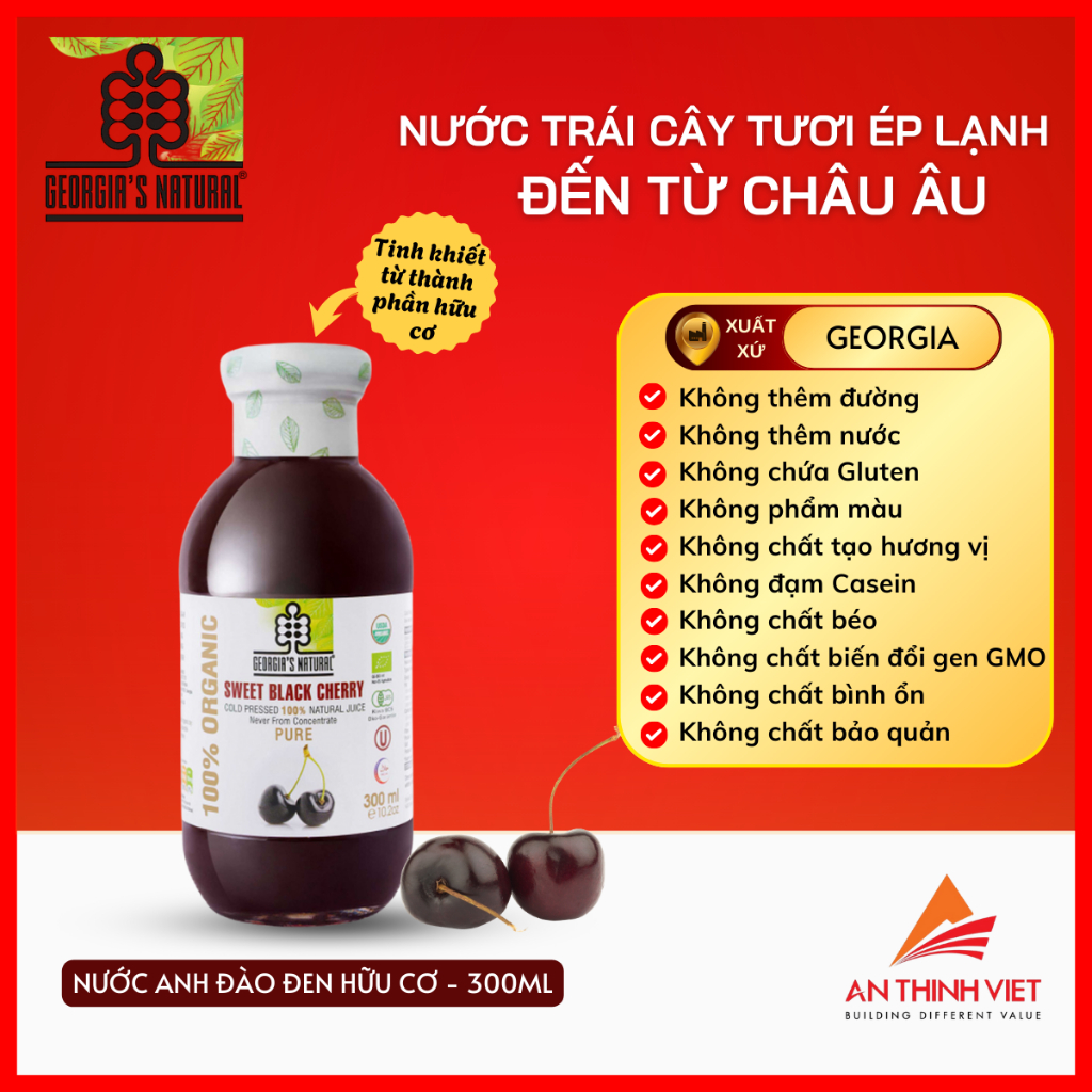Nước Ép 100% Hữu Cơ Anh Đào Đen Sweet Black Cherry Tự Nhiên - Georgia's Natural - 300ml