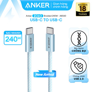 Cáp sạc nhanh ANKER Zolo USB-C to USB-C công suất cao 240W-0,9m - Chất liệu nylon dù hạn chế bám bẩn đứt gãy - A8060