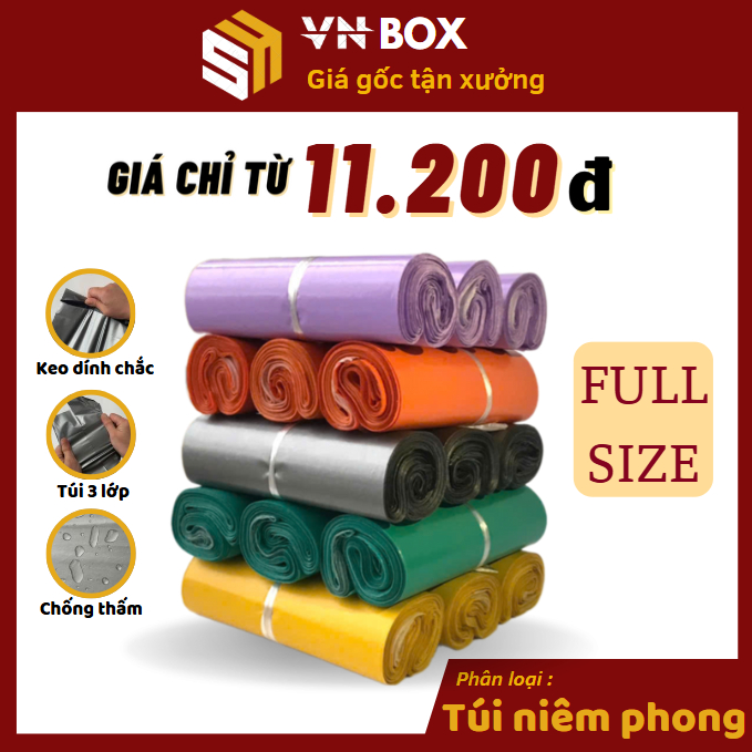 Túi niêm phong nhiều kích thước, túi đóng hàng niêm phong chống nước, túi gói hàng 3 lớp siêu dai