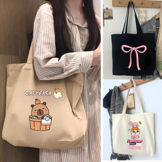 Túi tote túi vải canvas Labubu Hellomumu có ngăn phụ khoá kéo miệng túi đeo vai Capy Bara đựng vừa khổ A4 laptop