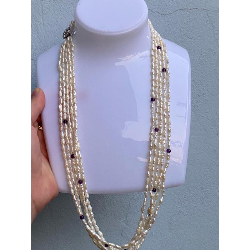 Vòng cổ  ngọc  trai  keshi và  thạch  anh tím phú quốc