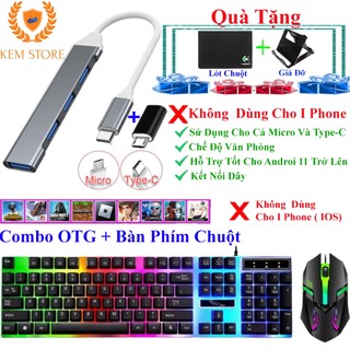  Combo USB OTG Dây 3.0 + Bàn phím chuột giả cơ LED Minecraft Roblox FreeFire PUBG..... 
