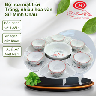 Bộ bát chén đĩa Hoa mặt trời trắng trơn và nhiều họa tiết - Sứ Cao Cấp Minh Châu - 54cm