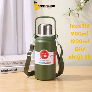  Bình Giữ nhiệt inox 316 SY-8228 cao cấp dung tích 900ml 1200ml 1500ml  có dây đeo nắp bấm khay lọc trà giữ nhiệt 12h 