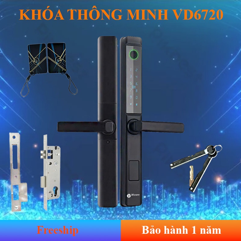 Khóa cửa nhôm thông minh Viet Depot VD6720 mở khóa Vân tay, thẻ từ, mật khẩu, app Viet Smart