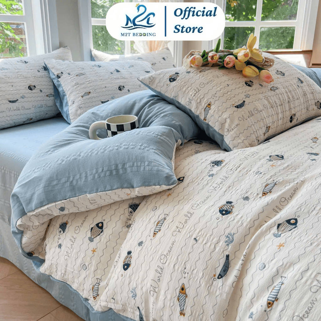 Bộ chăn ga gối Cloudy M2T Bedding đáng yêu chăn ga Hàn Quốc miễn phí bo chun drap ga giường