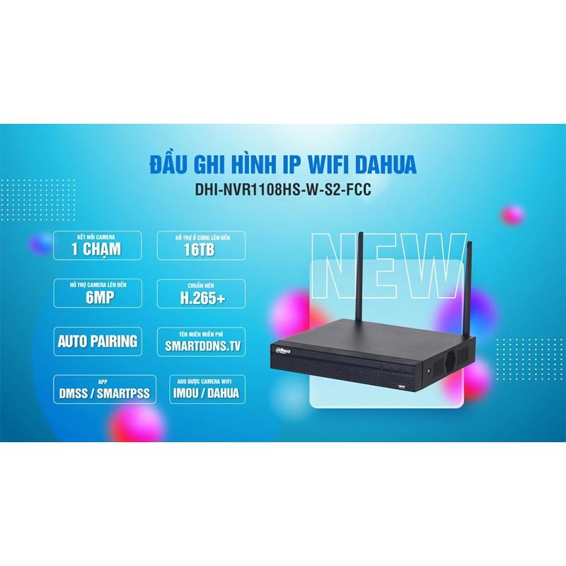 Đầu ghi hình Wifi 8 kênh DaHua  NVR1108HS-W-S2-FFC Hàng chính hãng BH 2 Năm kết nối wifi IMOU Dahua