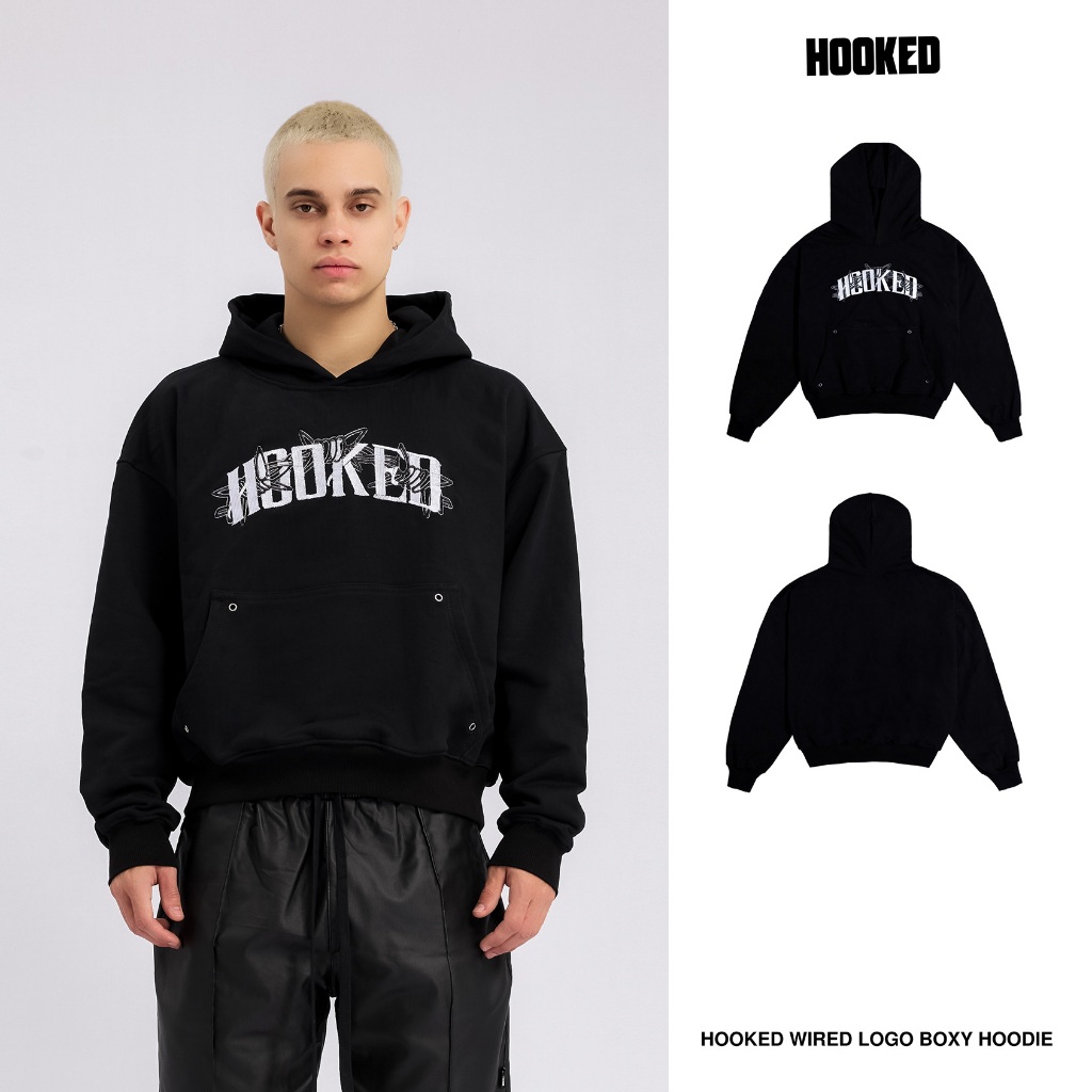 Áo Hoodie Unisex Boxy HOOKED WIRED LOGO BOXY HOODIE