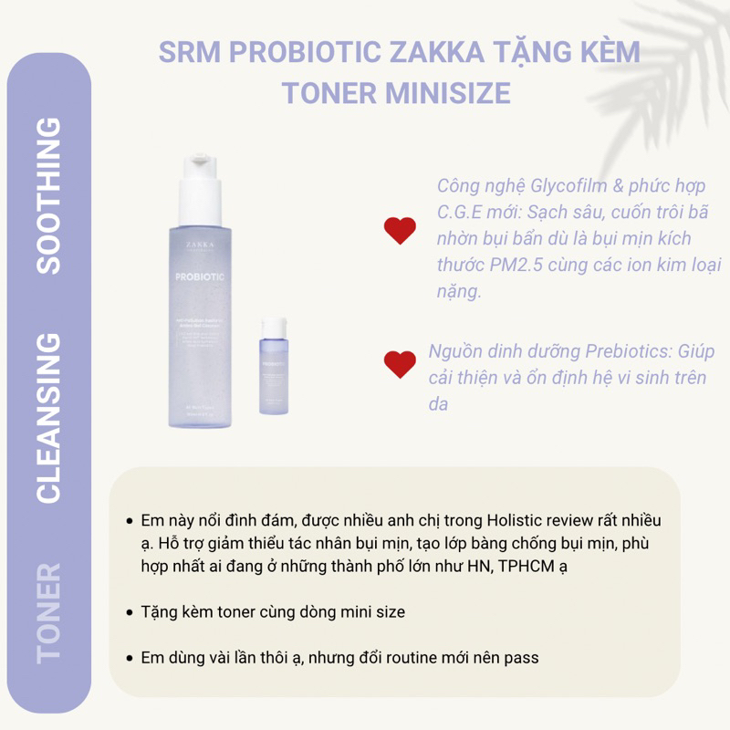 [PASS] Sữa rửa mặt Prebiotics Zakka tặng kèm toner Prebiotics tăng đề kháng da dùng vài lần