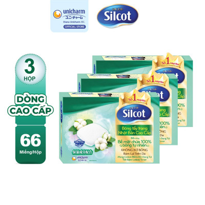 [KOL] Bộ 3 hộp Bông trang điểm (bông tẩy trang) cao cấp Silcot Premium 66 miếng/hộp