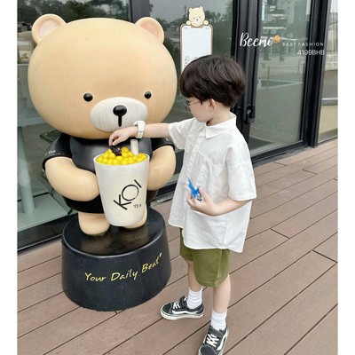 Set bộ sơ mi Beemo form rộng may đáp ngực vải thô cho bé trai từ 9-24kg 4199BHB