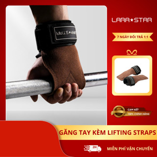 Găng Tay Tập Gym Kèm Lifting Straps Lara Star LS0776, Da Bò 2 Lớp Khóa Kim Loại Thiết Kế Chống Trượt
