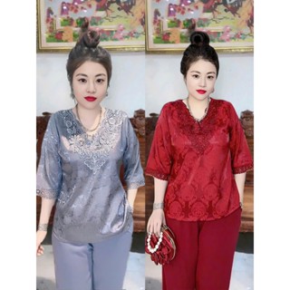  Mã P Áo vải gấm cao cấp - quần vải mango phối ren phần cổ,vải mềm mịn mát tay lửng size 40kg 75kg 