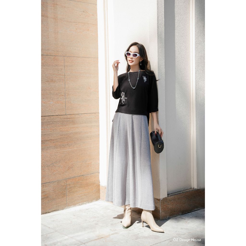Chân váy OZ Design House CV12739WIN24 len màu ghi