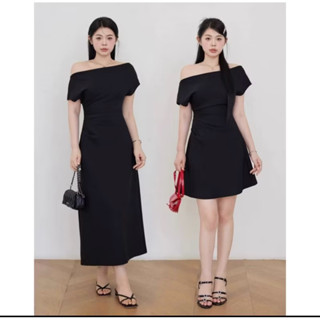 đầm thiết kế đi tiệc lệch vai tay ngắn dáng dài ngắn xoè bigsize 40-120kg
