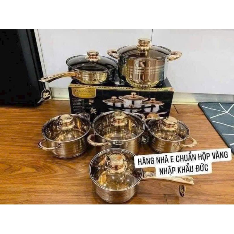 BỘ NỒI ĐỨC 6 MÓN ENGERBERG; BỘ NỒI 5 ĐÁY DÙNG CHO MỌI LOẠI BẾP.