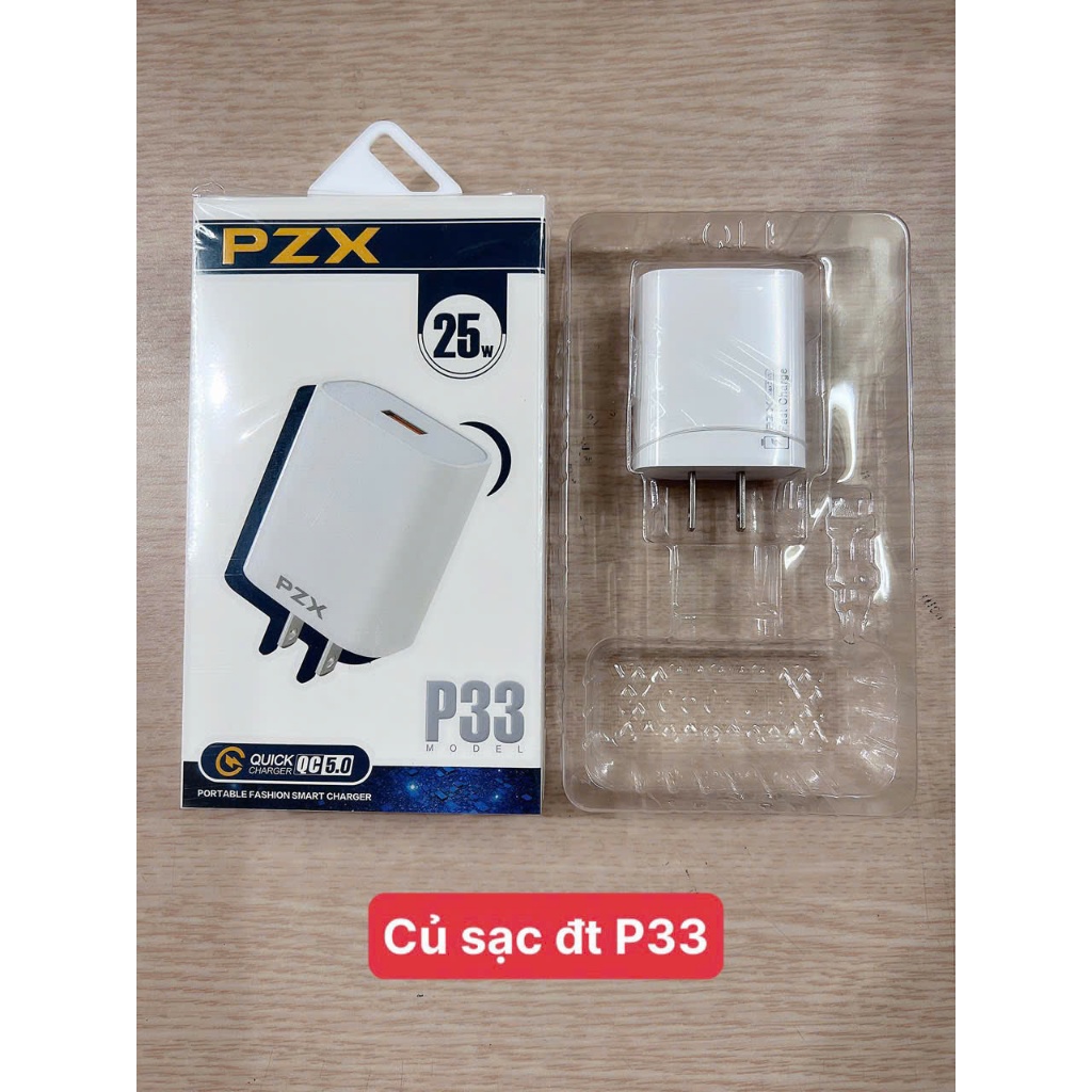 Cốc sạc nhanh 25W + dây sạc chính hãng PXZ P33 5V- 2A, hỗ trợ sạc nhanh Quick QC 5.0