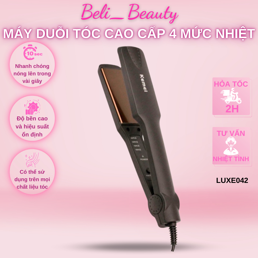 Máy duỗi tóc Kemei tạo kiểu ép, duỗi thẳng uốn cụp xoăn lọn đa năng 4 mức nhiệt - LUXE042