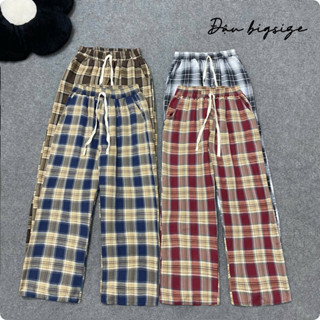 Quần dài ống suông kẻ sọc bigsize nữ cạp cao lưng thun co giãn dễ mặc chất caro thô ít nhăn - Q538+Q546