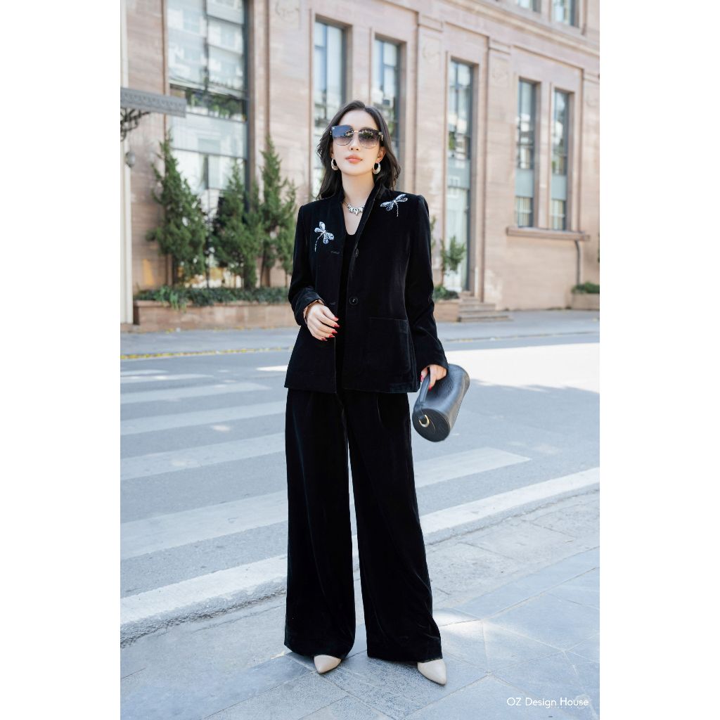 Quần OZ Design House QU20388TET24 nhung the Hàn quốc màu đen