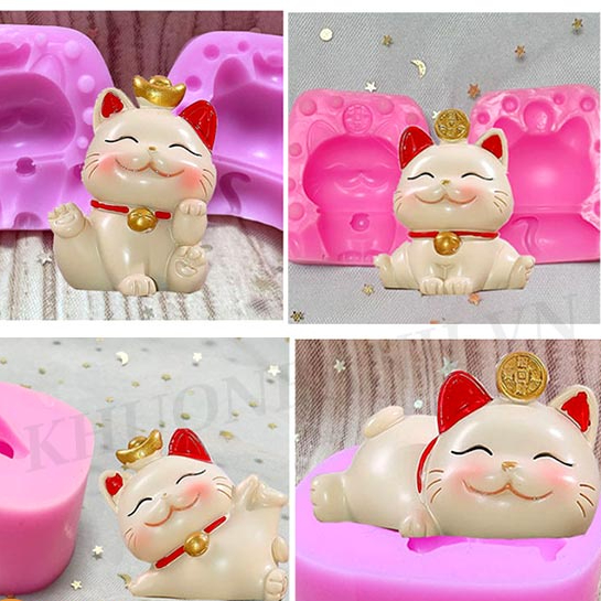 Set 4 khuôn silicon chú mèo thần tài may mắn khuôn 12 con giáp
