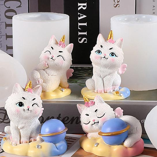Combo 4 khuôn silicon mèo kì lân khuôn 12 con giáp con mèo cute phi hành gia