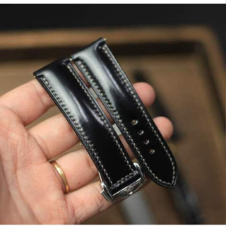  Dây Da Đồng Hồ Shell Cordovan Shinki - Màu Đen - Khóa Gập Omega - Đủ Size 
