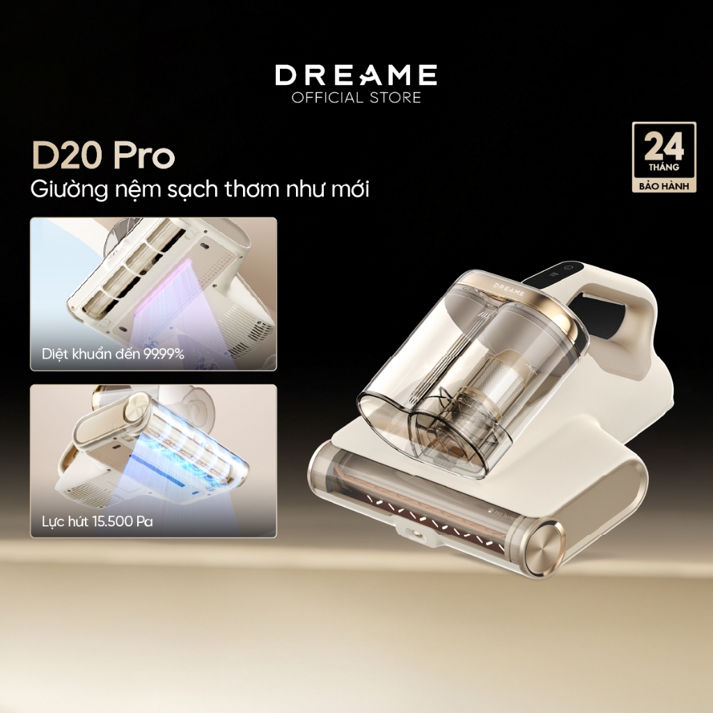 Dreame D20 Pro/ D20 Aura Máy hút bụi giường nệm | công suất định mức 520W | Diệt khuẩn LED UV đến 99,99% | BH 24 tháng | BigBuy360 - bigbuy360.vn