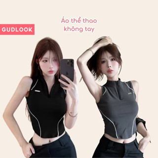 Áo Tanktop Croptop Nữ GUDLOOK – Áo 3 Lỗ Thể Thao, Dáng Ôm, Không Tay, Phối Khóa Kéo Cá Tính