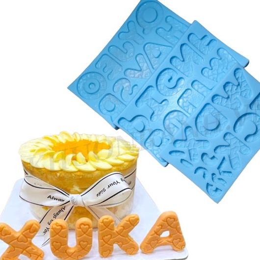 Set 3 khuôn silicon chữ cái có dấu họa tiết tim