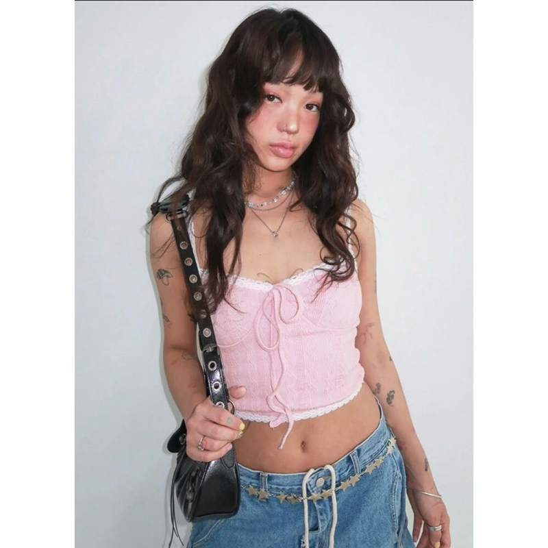 Ethereal - Áo nơ hai dây Coquette màu hồng Ribbon Top