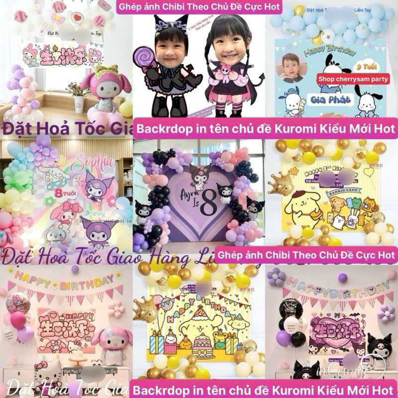 set bóng Kuromi Melody trang trí sinh nhật Kuromi Melody Sanrio