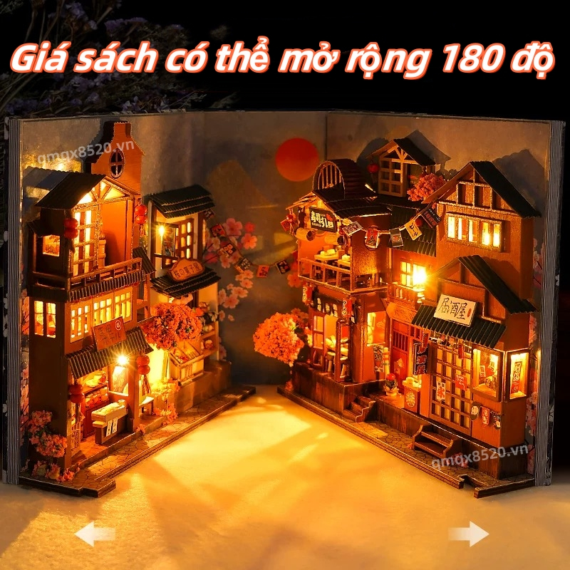 【Tặng KEO+LED PIN + KÍNH CHE BỤI】Mô hình book nook Diy house mô hình Nhà Gỗ Diy BOOK Nook--Trang trí giá sách