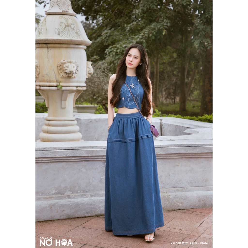 Set áo crotop họa tiết hoa và chân váy dáng dài, MAGNOLIA SET, thời trang thiết kế K Closet A3024V30