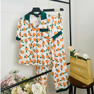 VIBES Pijama dài Lụa gấm Orange Long Py Set