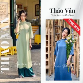 Áo Dài Cách Tân Kèm Quần Dáng Suông, Chất Lụa Tây Thi Mềm Mịn - Áo Dài Thiết Kế Thảo Vân