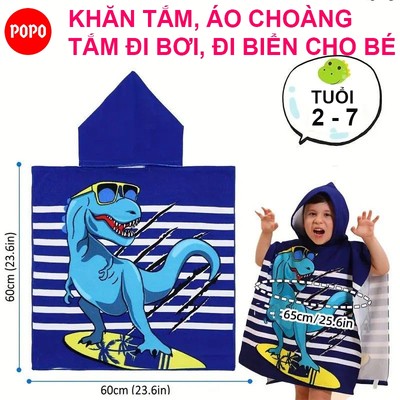 Áo choàng tắm  POPO BT4 cho bé chống lạnh có mũ chùm đầu, thấm hút nhanh