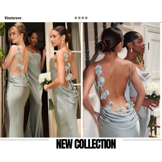 Đầm Lụa Xanh Kết Hoa Lưng Gợi Cảm, Váy Nữ Dạ Hội Dự Tiệc Dáng Dài Sexy TH226