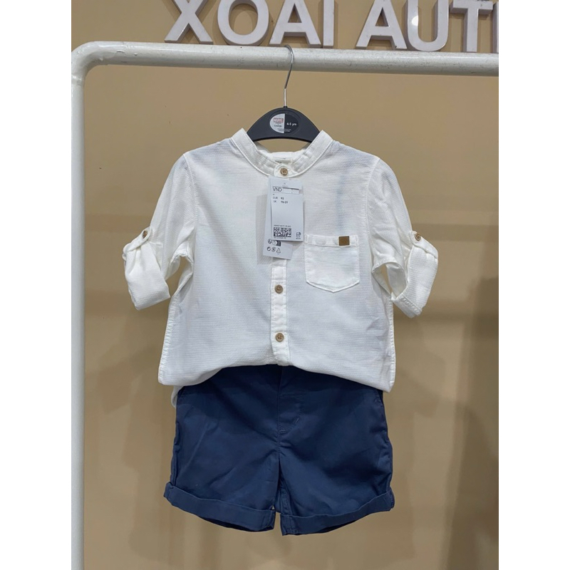 Set sơ mi trắng quần xanh cho bé HM auth