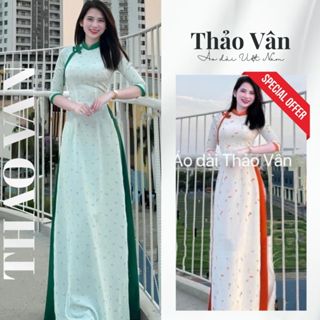 Áo Dài Ngọc Mai Họa Tiết Hoa Nhí Đính Nơ, Áo Dài  Kiểu Dáng Cao Cấp - Áo Dài Thiết Kế Thảo Vân