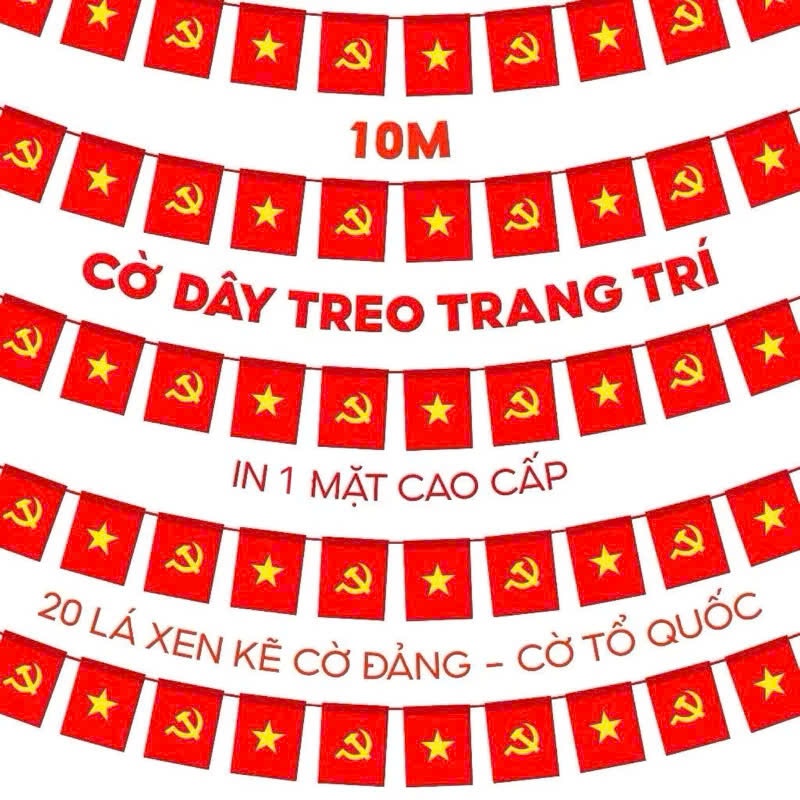 Dây cờ treo, dây cờ Việt Nam, dây cờ Tổ Quốc , Đảng trang trí Tết,lễ hội dài 10m gồm 20 cờ