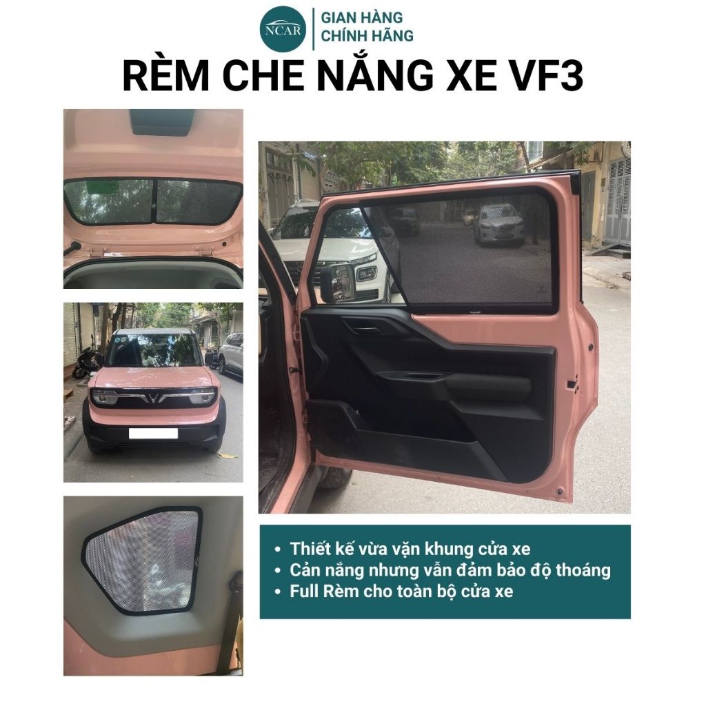 Rèm Che Nắng Xe VF3 NCAR VN, Thiết Kế Theo Xe, Loại I Dày Dặn, Rèm do shop tự sản xuất