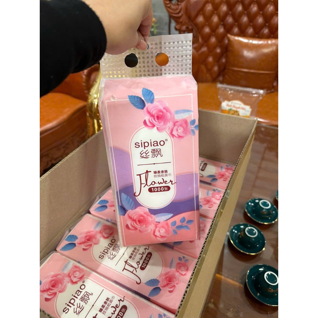 Thùng 6 Bịch Giấy Treo SIPIAO Hoa Tím 1280 Tờ Nội Địa Trung, Giấy Rút Đa Năng 4 Lớp Chính Hãng FACE MASK. STORE