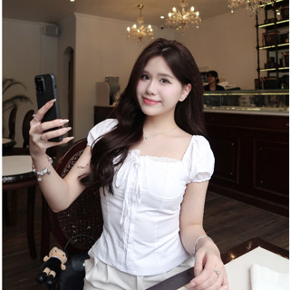 Áo babydoll nữ kiểu Linen tay phồng nơ ngực công chúa phong cách Kimee Ma380